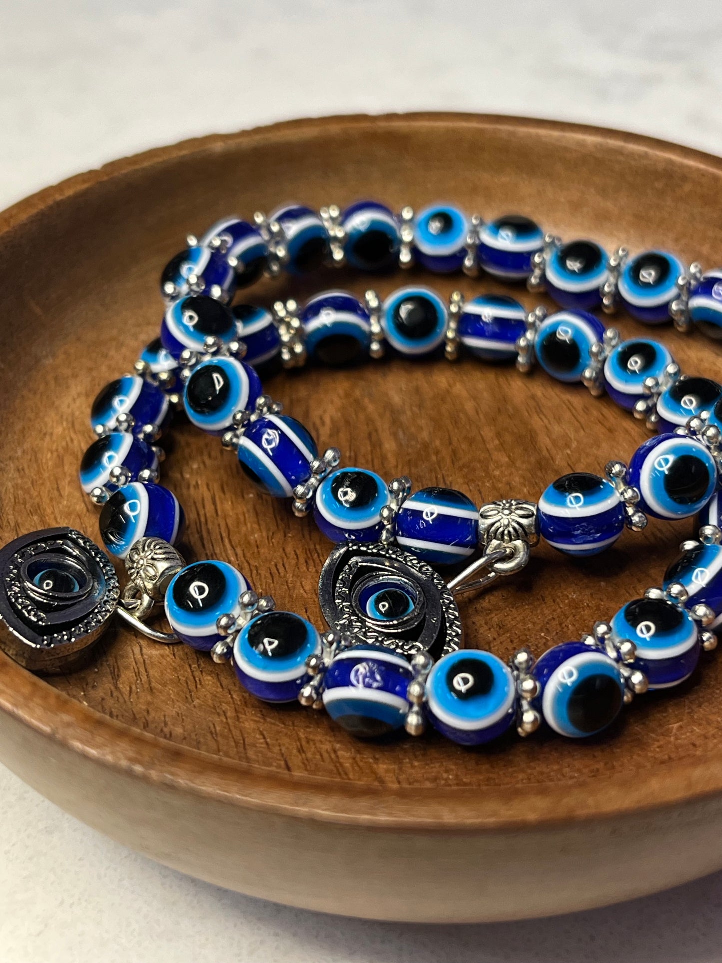 Evil Eye Bead & Eye Charm Bracelet